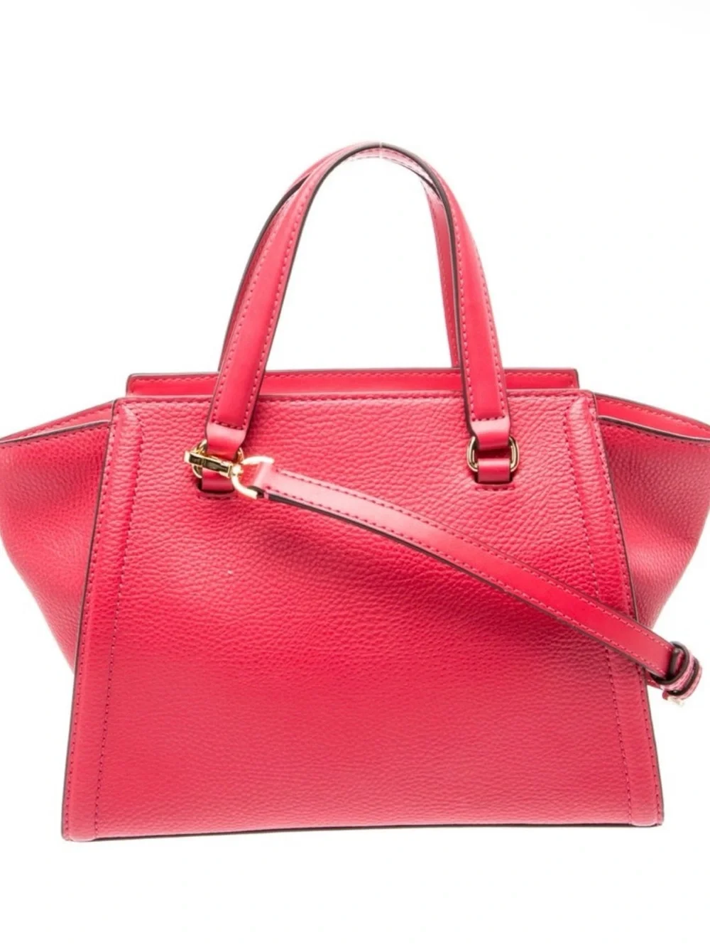 Michael Kors Hot Pink Pebbled Leather Satchel with Gold-Tone Logo